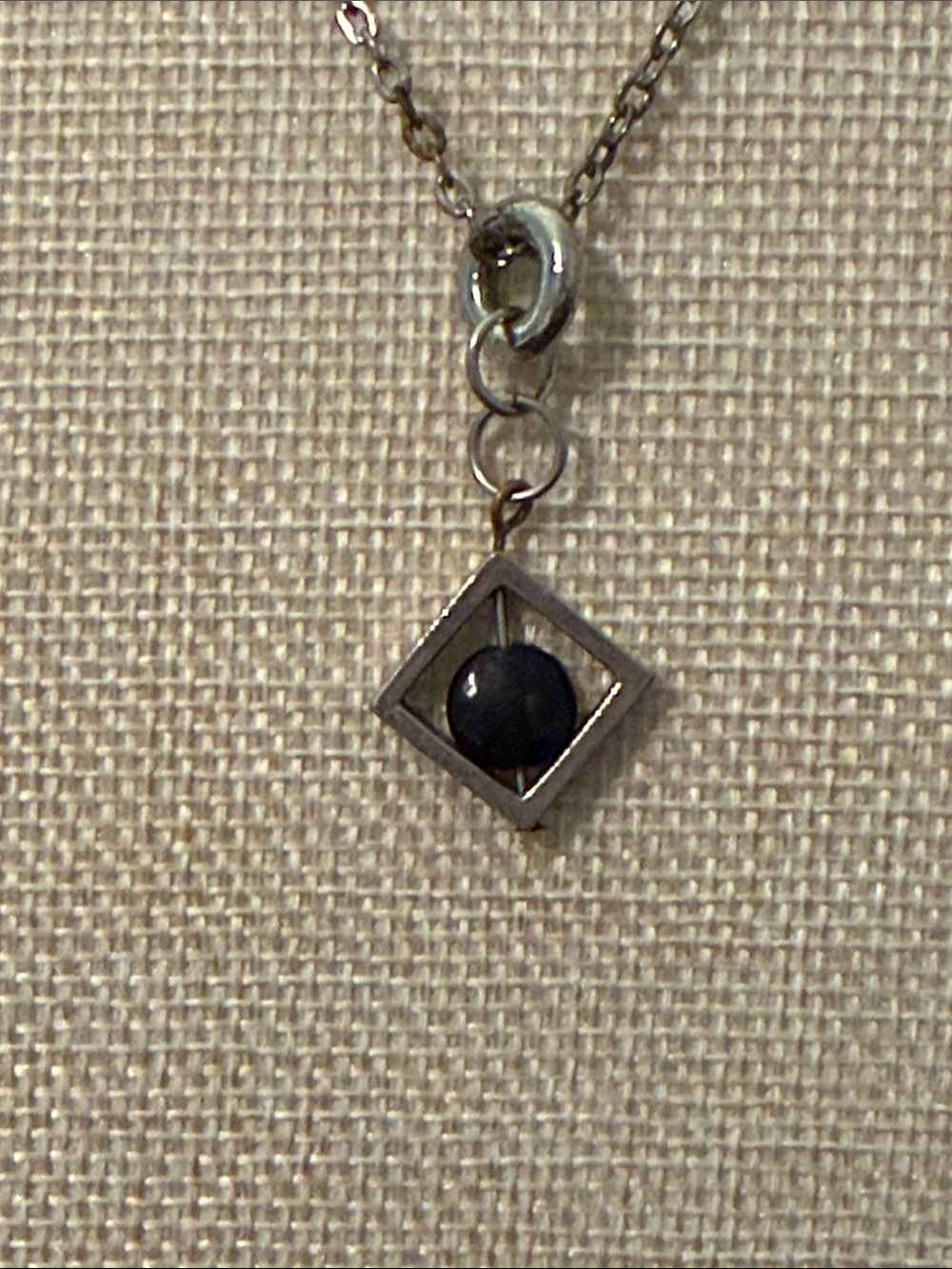 Soho Silver-Tone Diamond Frame Necklace with Black Stone